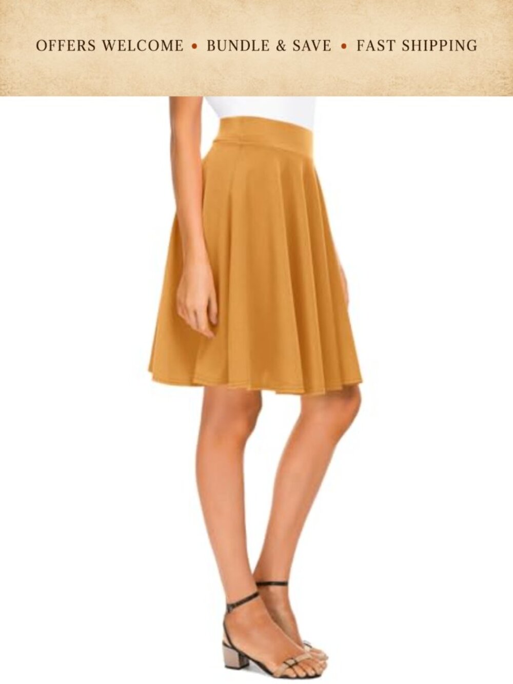 Women's Basic Midi Skirt Stretchy Flared High Waisted Casual A-Line